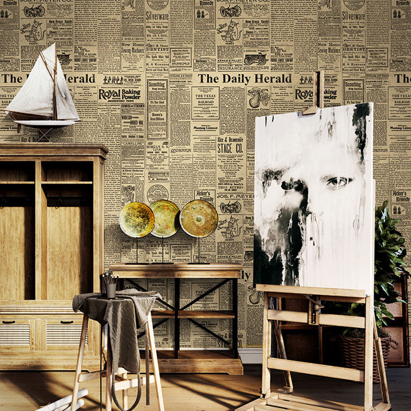 Soft Color Newspaper Wallpaper 57.1 sq ft. Non-Pasted Waterproof Wall Covering Clearhalo 'Industrial wall decor' 'Industrial' 'Wallpaper' Wall Decor' 922209