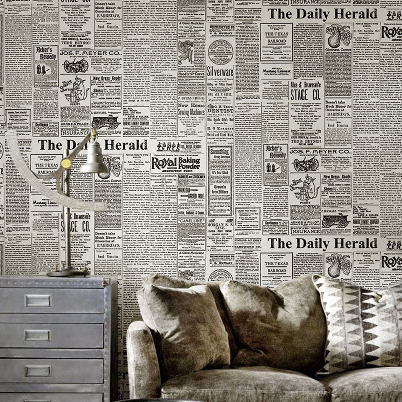 Soft Color Newspaper Wallpaper 57.1 sq ft. Non-Pasted Waterproof Wall Covering Gray-White Clearhalo 'Industrial wall decor' 'Industrial' 'Wallpaper' Wall Decor' 922213