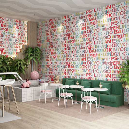 Light Color Wall Covering 33-foot x 20.5-inch Non-Pasted PVC English Letter Wallpaper Roll White Clearhalo 'Industrial wall decor' 'Industrial' 'Wallpaper' Wall Decor' 922226