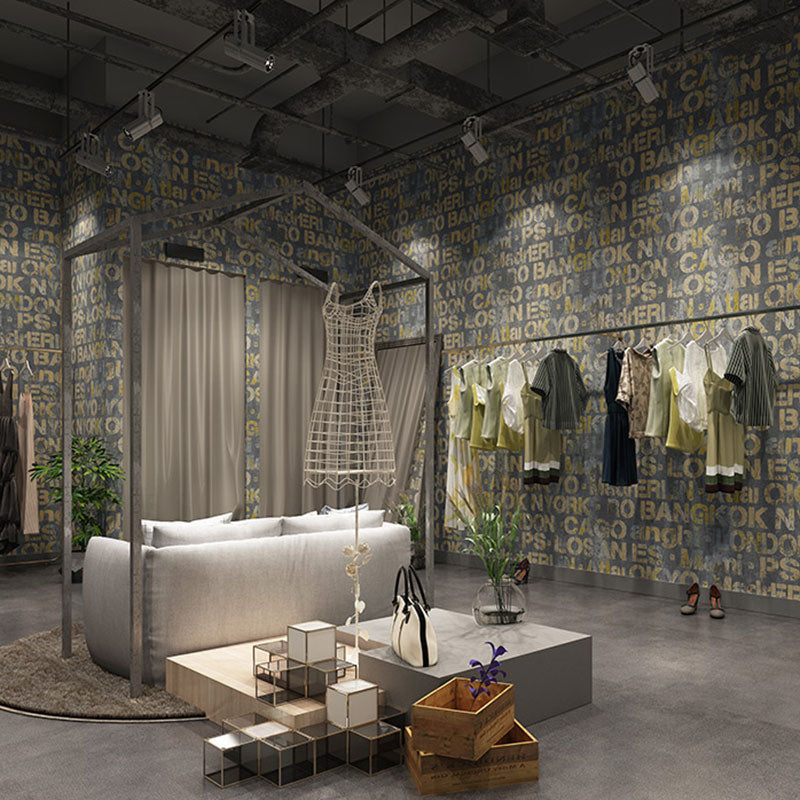 Light Color Wall Covering 33-foot x 20.5-inch Non-Pasted PVC English Letter Wallpaper Roll Grey Clearhalo 'Industrial wall decor' 'Industrial' 'Wallpaper' Wall Decor' 922230