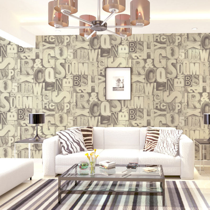 Living Room Wallpaper Roll with Soft Color English Letter Design, 57.1 sq ft., Non-Pasted Clearhalo 'Industrial wall decor' 'Industrial' 'Wallpaper' Wall Decor' 922276