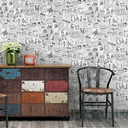 Non-Pasted Wallpaper 33' x 20.5" Traditional Newspaper Wall Decor for Coffee Shop White Clearhalo 'Industrial wall decor' 'Industrial' 'Wallpaper' Wall Decor' 922283