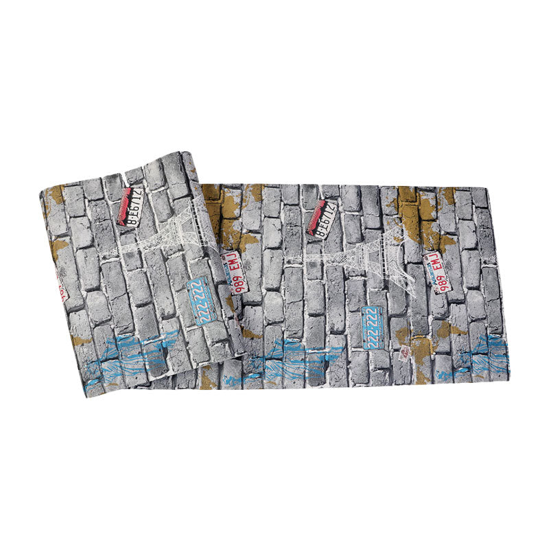 Coffee Shop Wallpaper Vintage Pastel Color Brick and Car Plate Wall Decor, Non-Pasted Clearhalo 'Industrial wall decor' 'Industrial' 'Wallpaper' Wall Decor' 922327