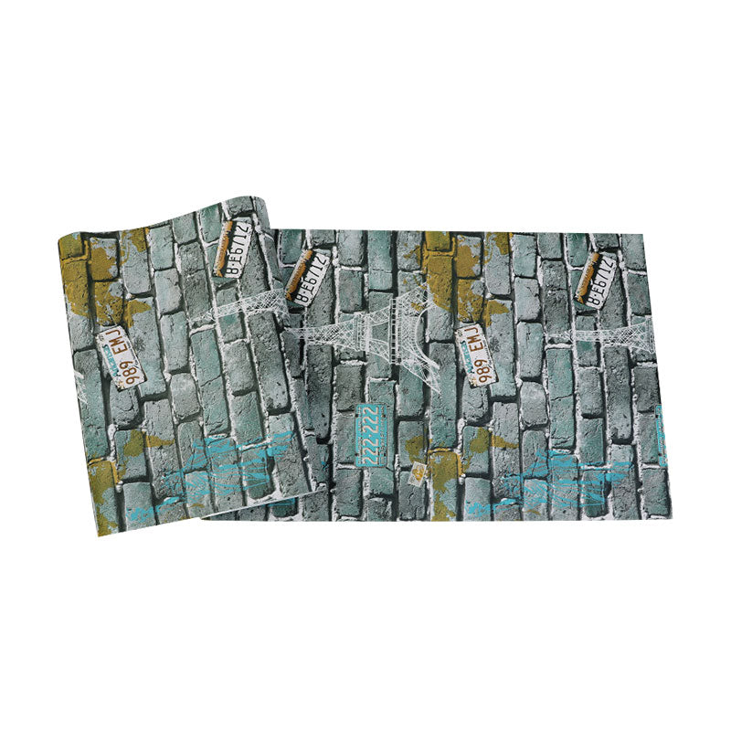 Coffee Shop Wallpaper Vintage Pastel Color Brick and Car Plate Wall Decor, Non-Pasted Clearhalo 'Industrial wall decor' 'Industrial' 'Wallpaper' Wall Decor' 922333