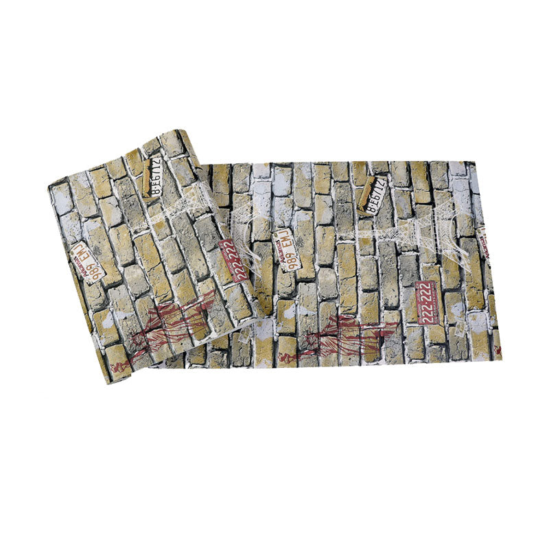 Coffee Shop Wallpaper Vintage Pastel Color Brick and Car Plate Wall Decor, Non-Pasted Clearhalo 'Industrial wall decor' 'Industrial' 'Wallpaper' Wall Decor' 922336