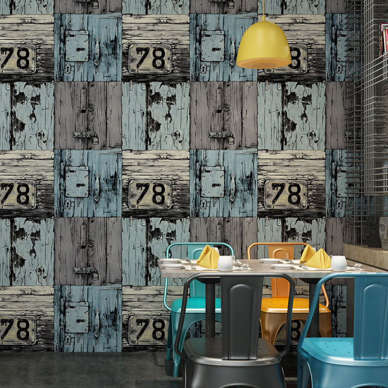 Number and Faux Wood Wallpaper Neutral Color Non-Pasted Wall Decor, 33-foot x 20.5-inch Gray-Blue Clearhalo 'Industrial wall decor' 'Industrial' 'Wallpaper' Wall Decor' 922347