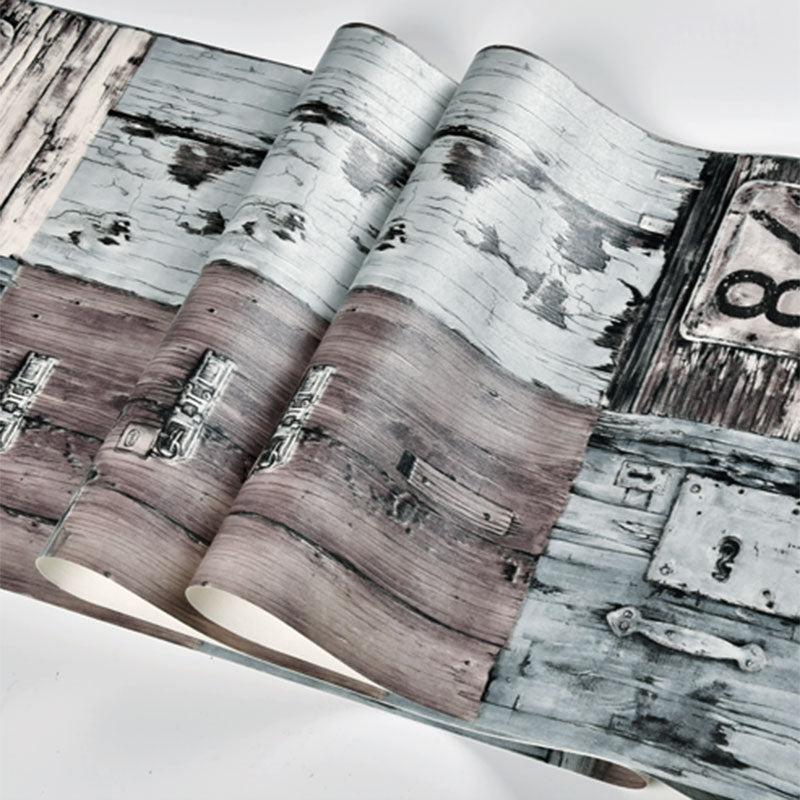 Number and Faux Wood Wallpaper Neutral Color Non-Pasted Wall Decor, 33-foot x 20.5-inch Clearhalo 'Industrial wall decor' 'Industrial' 'Wallpaper' Wall Decor' 922348