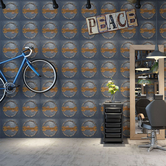 Grid and Circle Wallpaper Roll Non-Pasted Plaster Wall Covering, 31'L x 20.5"W Blue Clearhalo 'Industrial wall decor' 'Industrial' 'Wallpaper' Wall Decor' 922356