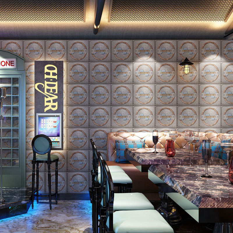 Grid and Circle Wallpaper Roll Non-Pasted Plaster Wall Covering, 31'L x 20.5"W Grey Clearhalo 'Industrial wall decor' 'Industrial' 'Wallpaper' Wall Decor' 922362