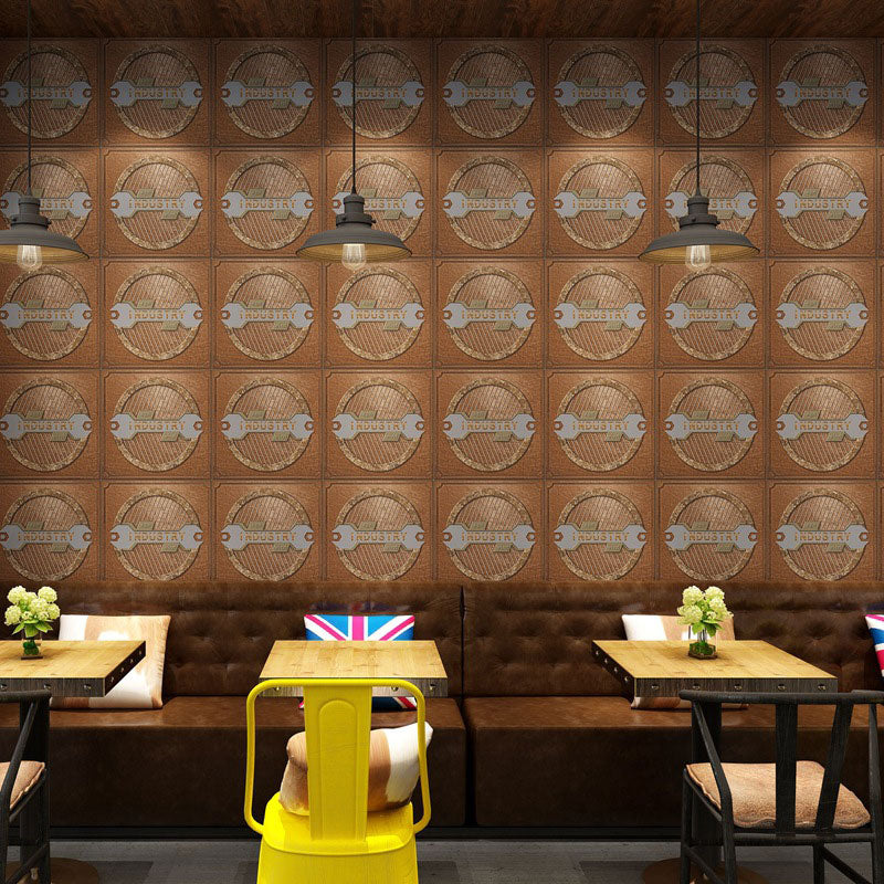 Grid and Circle Wallpaper Roll Non-Pasted Plaster Wall Covering, 31'L x 20.5"W Coffee Clearhalo 'Industrial wall decor' 'Industrial' 'Wallpaper' Wall Decor' 922365