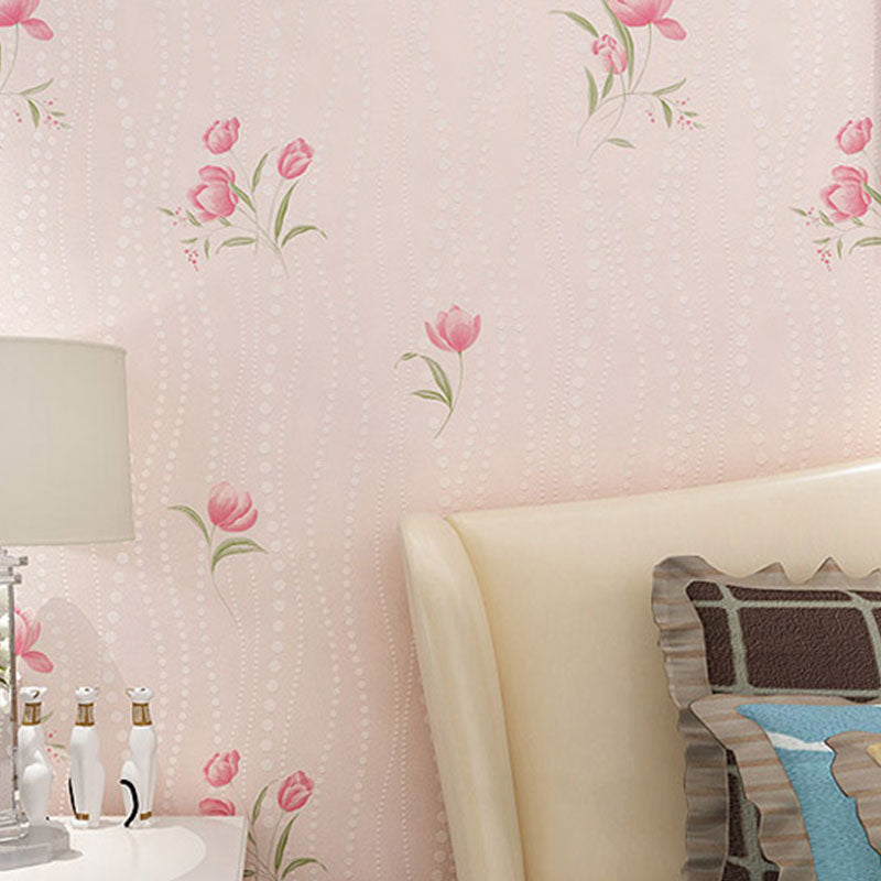 Soft Color Rose Wallpaper Roll Non-Pasted Stain-Resistant Wall Covering Pink Clearhalo 'Country wall decor' 'Rustic' 'Wallpaper' Wall Decor' 922401