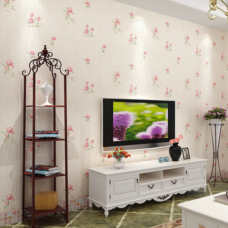 Soft Color Rose Wallpaper Roll Non-Pasted Stain-Resistant Wall Covering Beige Clearhalo 'Country wall decor' 'Rustic' 'Wallpaper' Wall Decor' 922404