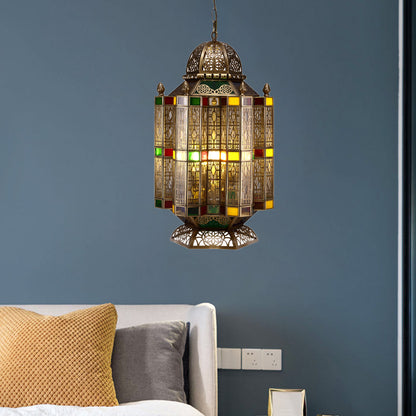 4 Bulbs Lantern Hanging Chandelier Arab Brass Metal Suspension Pendant Light for Restaurant Brass Clearhalo 'Ceiling Lights' 'Chandeliers' Lighting' options 922437_ad6a6dc6-aaa7-48fc-9e1d-584b6df33df4