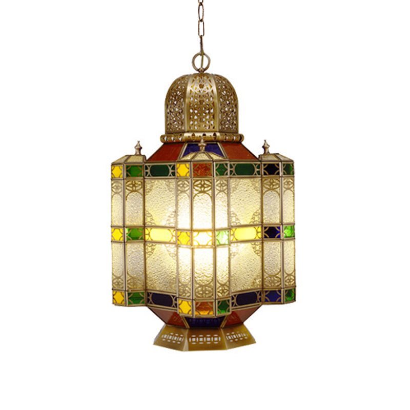 Textured Glass Brass Ceiling Pendant Lantern 6-Head Chandelier Light Fixture for Restaurant Clearhalo 'Ceiling Lights' 'Chandeliers' 'Glass shade' 'Glass' 'Pendant Lights' Lighting' 922500
