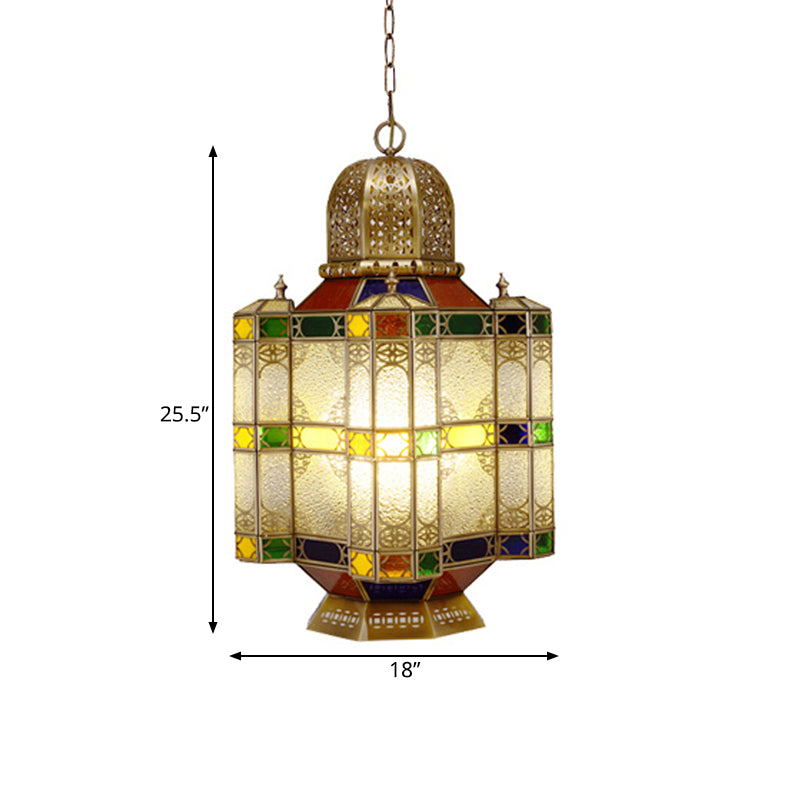 Textured Glass Brass Ceiling Pendant Lantern 6-Head Chandelier Light Fixture for Restaurant Clearhalo 'Ceiling Lights' 'Chandeliers' 'Glass shade' 'Glass' 'Pendant Lights' Lighting' 922501
