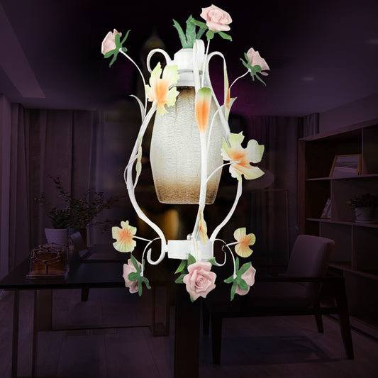 Dome White Glass Pendant Light Pastoral Style 1 Bulb Restaurant Hanging Lamp with Rose Decor Clearhalo 'Ceiling Lights' 'Chandeliers' 'Glass shade' 'Glass' 'Pendant Lights' 'Pendants' Lighting' 922517