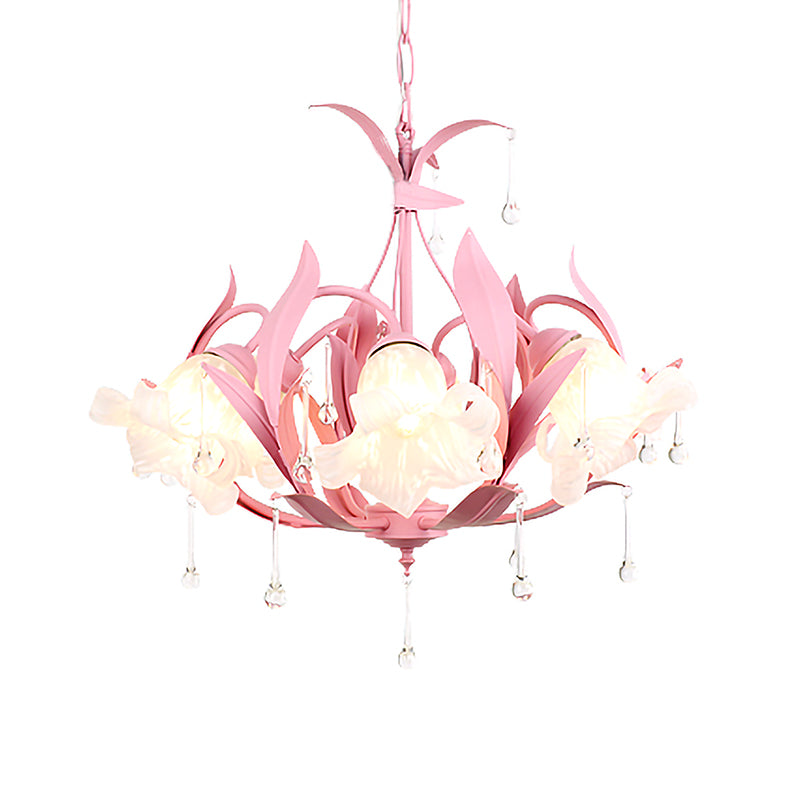 Opal Glass Blossom Chandelier Korean Garden 3/6 Bulbs Living Room Pendant in Pink/Blue/Green with Draping Clearhalo 'Ceiling Lights' 'Chandeliers' 'Glass shade' 'Glass' Lighting' 922529