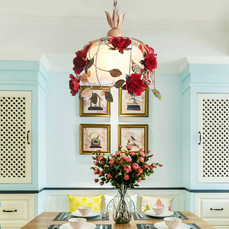 Blossom White Glass Ceiling Lamp Korean Garden 1 Bulb Dining Room Pendant Light, 12.5"/16" W Clearhalo 'Ceiling Lights' 'Glass shade' 'Glass' 'Pendant Lights' 'Pendants' Lighting' 922615