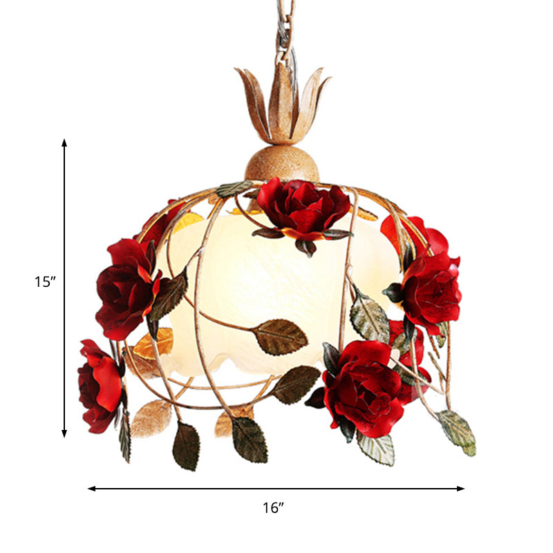 Blossom White Glass Ceiling Lamp Korean Garden 1 Bulb Dining Room Pendant Light, 12.5"/16" W Clearhalo 'Ceiling Lights' 'Glass shade' 'Glass' 'Pendant Lights' 'Pendants' Lighting' 922620