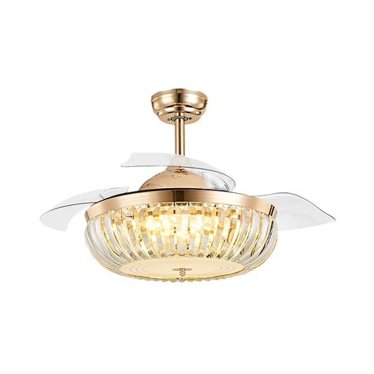 19.5" Width 4 Blades LED Crystal Semi Flush Minimalist Gold Bowl up Living Room Hanging Fan Lighting Clearhalo 'Ceiling Fans with Lights' 'Ceiling Fans' Lighting' 923770