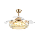 19.5" Width 4 Blades LED Crystal Semi Flush Minimalist Gold Bowl up Living Room Hanging Fan Lighting Clearhalo 'Ceiling Fans with Lights' 'Ceiling Fans' Lighting' 923770