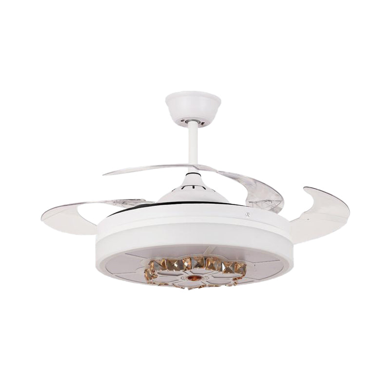 3 Blades Drum Semi Flush Light Modernism White Crystal Pendant Fan Lamp for Living Room, 19" Wide Clearhalo 'Ceiling Fans with Lights' 'Ceiling Fans' Lighting' 923778