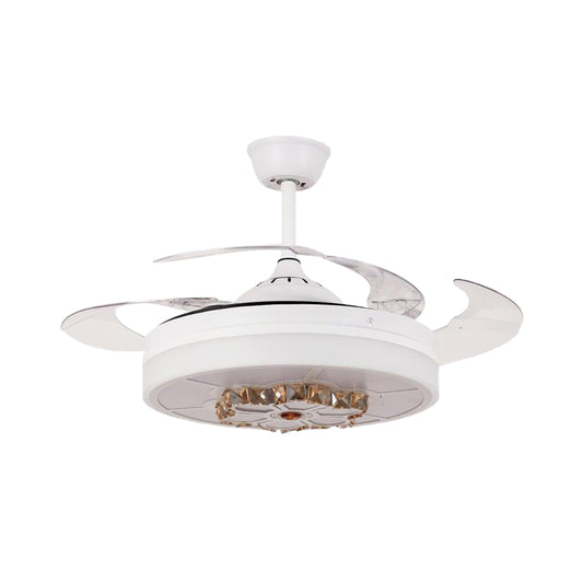 3 Blades Drum Semi Flush Light Modernism White Crystal Pendant Fan Lamp for Living Room, 19" Wide Clearhalo 'Ceiling Fans with Lights' 'Ceiling Fans' Lighting' 923778