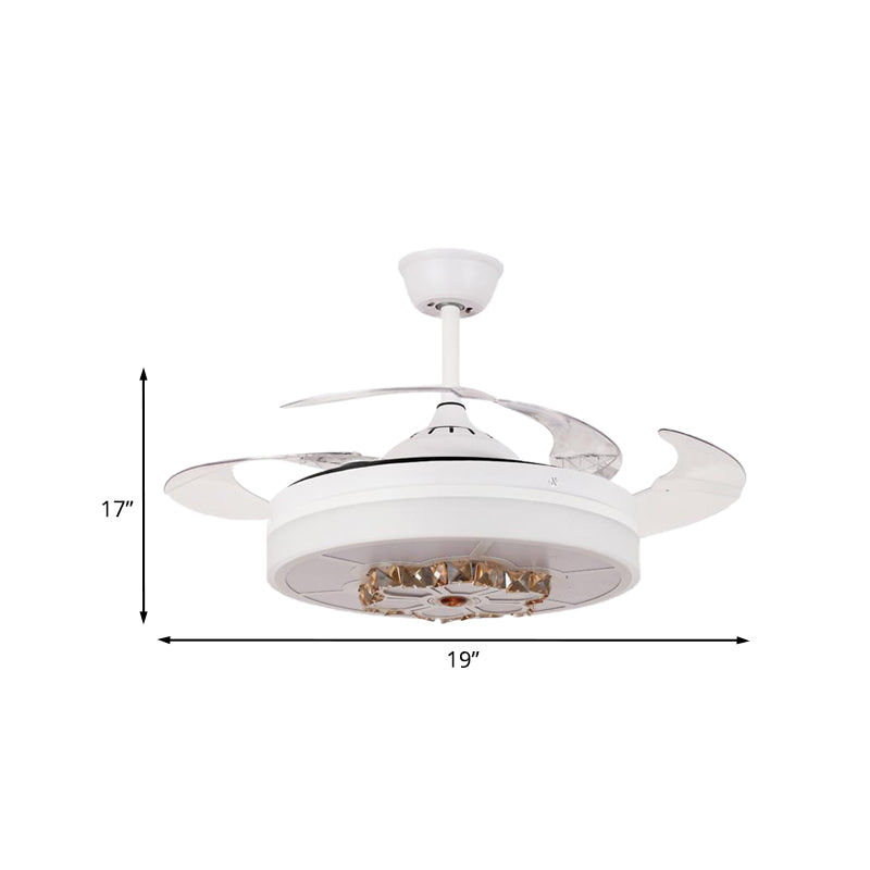3 Blades Drum Semi Flush Light Modernism White Crystal Pendant Fan Lamp for Living Room, 19" Wide Clearhalo 'Ceiling Fans with Lights' 'Ceiling Fans' Lighting' 923779