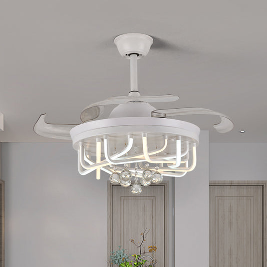 19" W 3 Blades Ceiling Fan Lighting with Acrylic Linear Shade Crystal Contemporary Bedroom Semi Flush Mount Light Fixture in White/Black White Clearhalo 'Ceiling Fans with Lights' 'Ceiling Fans' Lighting' 923780