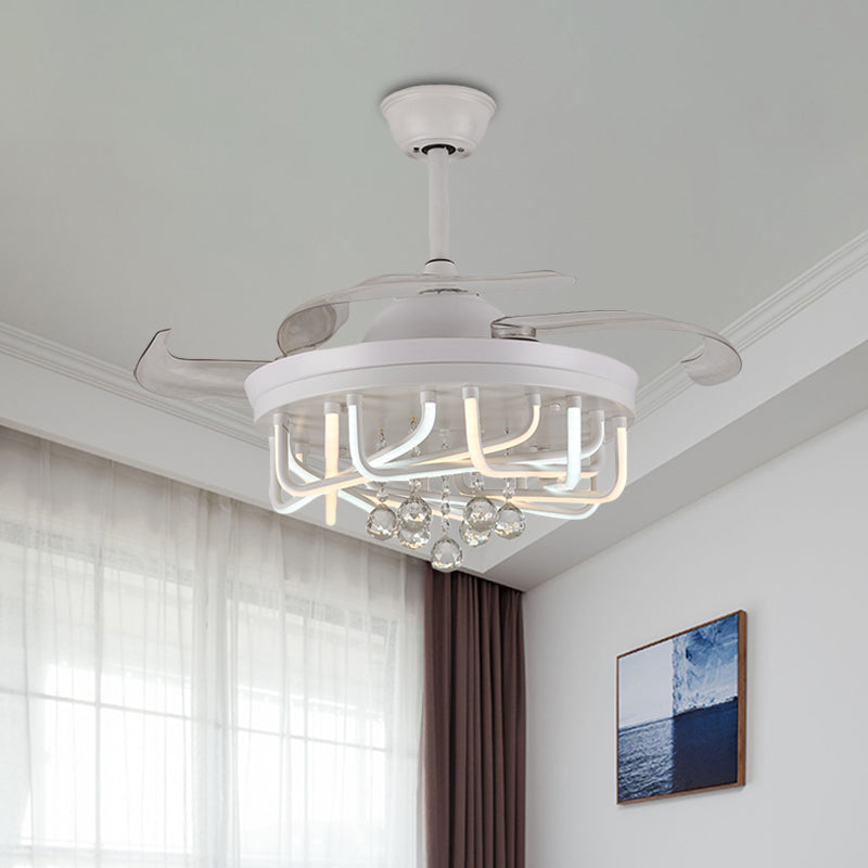 19" W 3 Blades Ceiling Fan Lighting with Acrylic Linear Shade Crystal Contemporary Bedroom Semi Flush Mount Light Fixture in White/Black Clearhalo 'Ceiling Fans with Lights' 'Ceiling Fans' Lighting' 923781