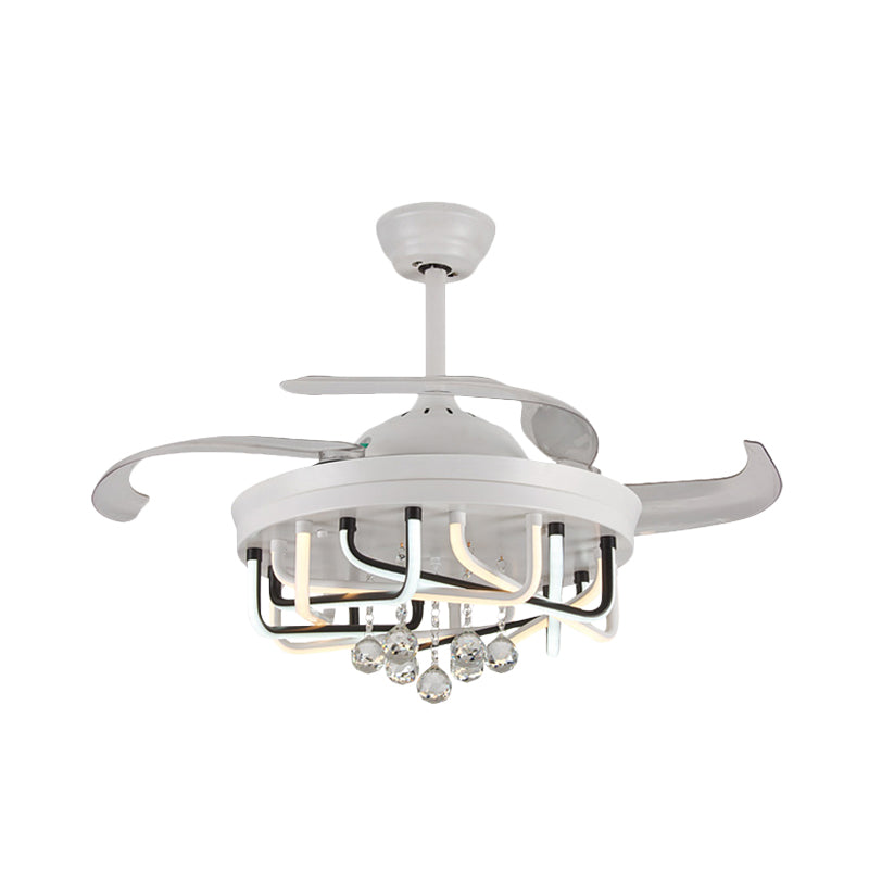 19" W 3 Blades Ceiling Fan Lighting with Acrylic Linear Shade Crystal Contemporary Bedroom Semi Flush Mount Light Fixture in White/Black Clearhalo 'Ceiling Fans with Lights' 'Ceiling Fans' Lighting' 923787