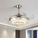 Silver 4 Blades Pendant Fan Lamp Minimalist Crystal Heart/Diamond Semi Mount Lighting, 19.5" Width Silver Loving Heart Clearhalo 'Ceiling Fans with Lights' 'Ceiling Fans' Lighting' 923788