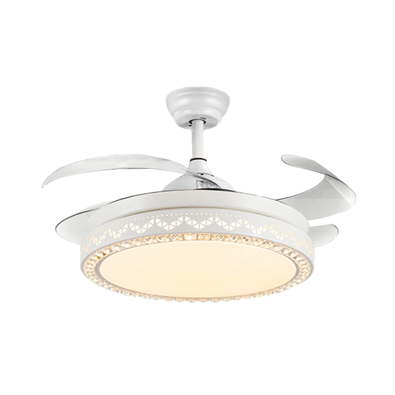 Crystal Drum Ceiling Fan Lamp Contemporary 4 Blades Dining Room Semi Flush Mount Light Fixture in Gold, 19.5" Width Clearhalo 'Ceiling Fans with Lights' 'Ceiling Fans' Lighting' 923799