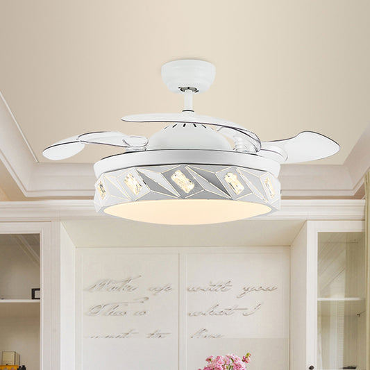 19.5" W Geometric Ceiling Fan Light Modern Metal LED White Semi Flush Mount Lamp with Crystal Accent and 4 Blades White Clearhalo 'Ceiling Fans with Lights' 'Ceiling Fans' Lighting' 923801