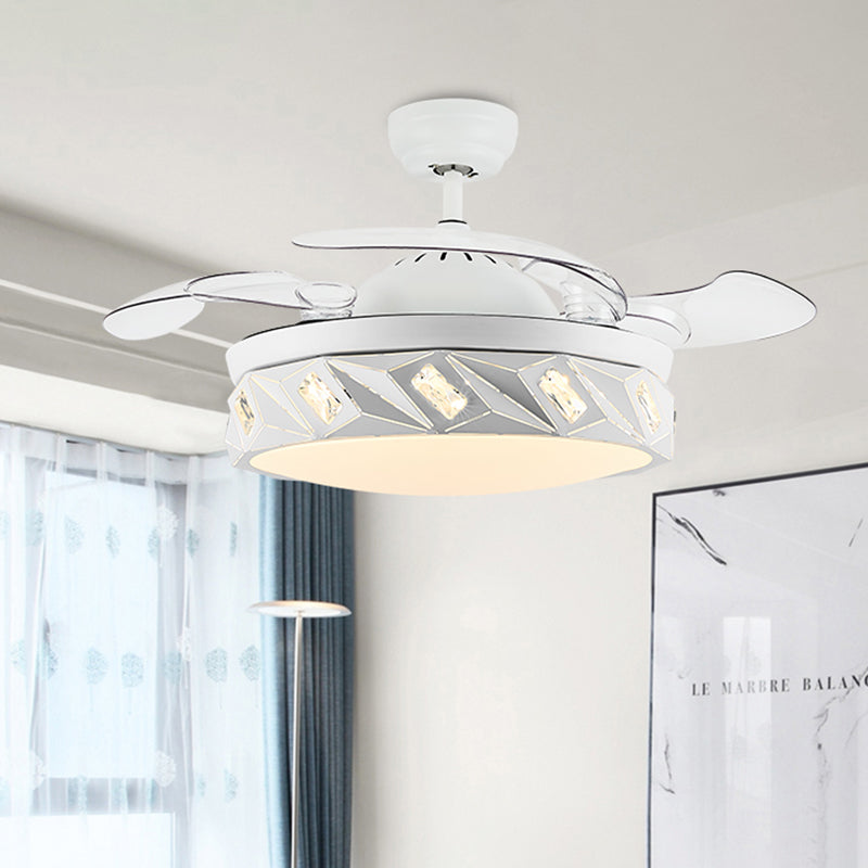 19.5" W Geometric Ceiling Fan Light Modern Metal LED White Semi Flush Mount Lamp with Crystal Accent and 4 Blades Clearhalo 'Ceiling Fans with Lights' 'Ceiling Fans' Lighting' 923802
