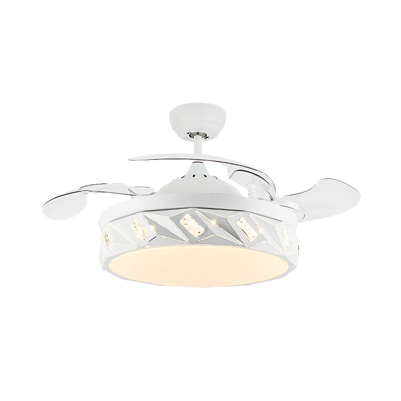 19.5" W Geometric Ceiling Fan Light Modern Metal LED White Semi Flush Mount Lamp with Crystal Accent and 4 Blades Clearhalo 'Ceiling Fans with Lights' 'Ceiling Fans' Lighting' 923803