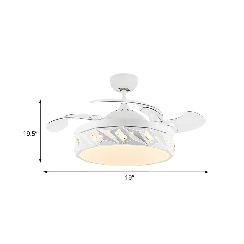 19.5" W Geometric Ceiling Fan Light Modern Metal LED White Semi Flush Mount Lamp with Crystal Accent and 4 Blades Clearhalo 'Ceiling Fans with Lights' 'Ceiling Fans' Lighting' 923804