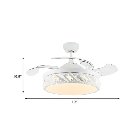 19.5" W Geometric Ceiling Fan Light Modern Metal LED White Semi Flush Mount Lamp with Crystal Accent and 4 Blades Clearhalo 'Ceiling Fans with Lights' 'Ceiling Fans' Lighting' 923804