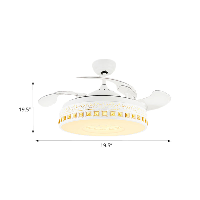 Nordic Round Fan Light 4-Blade LED Metal Semi Flush Mount Ceiling Fixture with Crystal Trim in White, 19.5" Wide Clearhalo 'Ceiling Fans with Lights' 'Ceiling Fans' Lighting' 923808