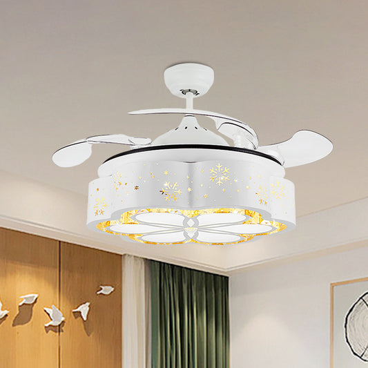 16" W White Floral/Drum Ceiling Fan Light Modern Crystal Bedroom LED Semi Flush Mount with 3 Retractable Blades White A Clearhalo 'Ceiling Fans with Lights' 'Ceiling Fans' Lighting' 923809