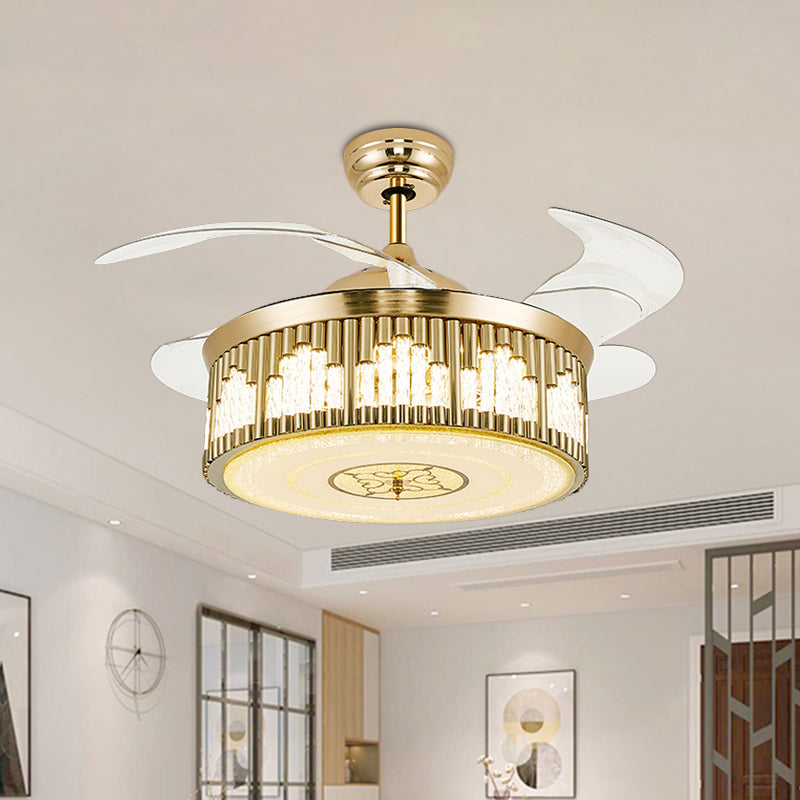Postmodern Wave-Cutouts Fan Lamp LED Crystal Semi Mount Lighting in Gold with 3 Clear Blades, 19.5" Wide Gold Clearhalo 'Ceiling Fans with Lights' 'Ceiling Fans' Lighting' 923818