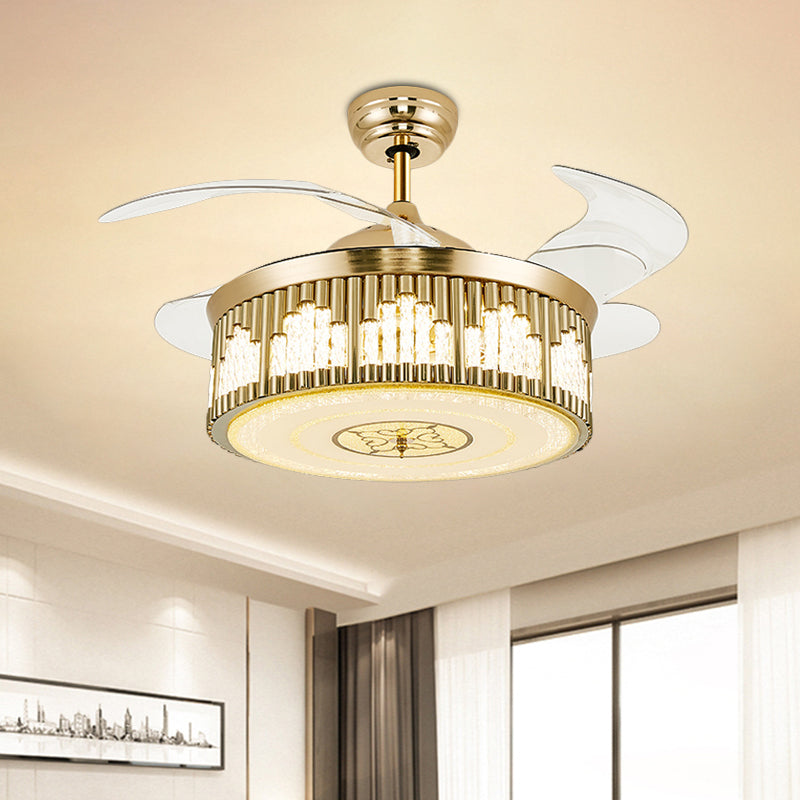 Postmodern Wave-Cutouts Fan Lamp LED Crystal Semi Mount Lighting in Gold with 3 Clear Blades, 19.5" Wide Clearhalo 'Ceiling Fans with Lights' 'Ceiling Fans' Lighting' 923819