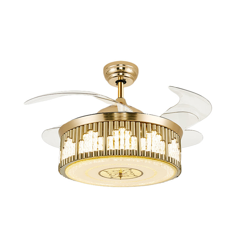 Postmodern Wave-Cutouts Fan Lamp LED Crystal Semi Mount Lighting in Gold with 3 Clear Blades, 19.5" Wide Clearhalo 'Ceiling Fans with Lights' 'Ceiling Fans' Lighting' 923820