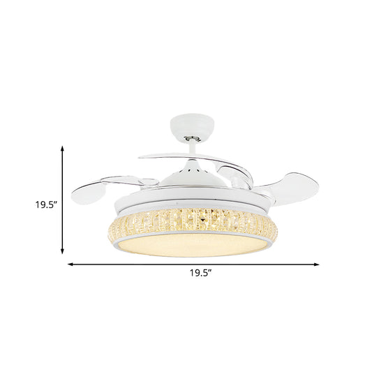 3-Blade Crystal Circle Fan Light Fixture Modern Living Room 19.5" Wide LED Semi Flush Mounted Lamp in White Clearhalo 'Ceiling Fans with Lights' 'Ceiling Fans' Lighting' 923825