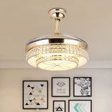 19.5" Wide Gold LED Ceiling Fan Light Modern Crystal Encrusted Tiers Semi Flush Light Fixture with 3 Blades Clearhalo 'Ceiling Fans with Lights' 'Ceiling Fans' Lighting' 923848