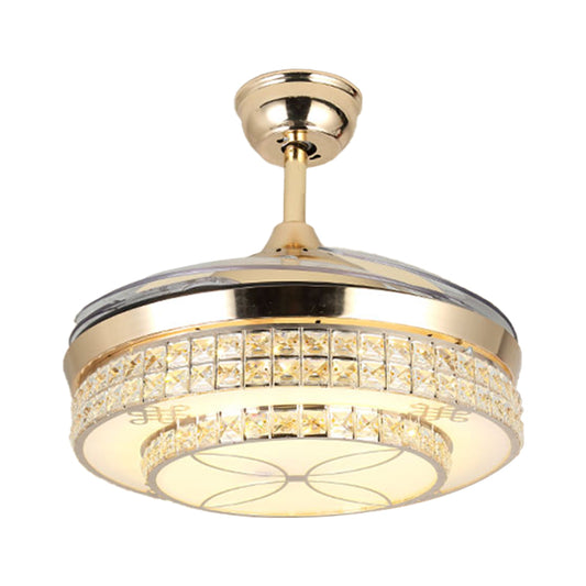 19.5" Wide Gold LED Ceiling Fan Light Modern Crystal Encrusted Tiers Semi Flush Light Fixture with 3 Blades Clearhalo 'Ceiling Fans with Lights' 'Ceiling Fans' Lighting' 923849
