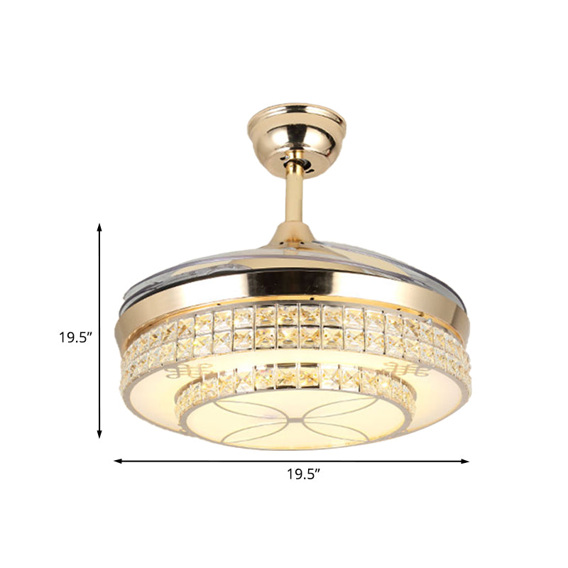 19.5" Wide Gold LED Ceiling Fan Light Modern Crystal Encrusted Tiers Semi Flush Light Fixture with 3 Blades Clearhalo 'Ceiling Fans with Lights' 'Ceiling Fans' Lighting' 923850