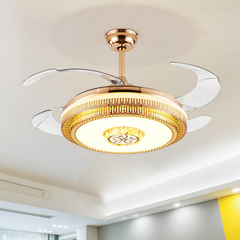 Gold Rings Semi Flush Mount Light Post-Modern Metal Parlor 19.5" Wide LED Fan Lighting with 4 Clear Blades Gold Clearhalo 'Ceiling Fans with Lights' 'Ceiling Fans' Lighting' 923855