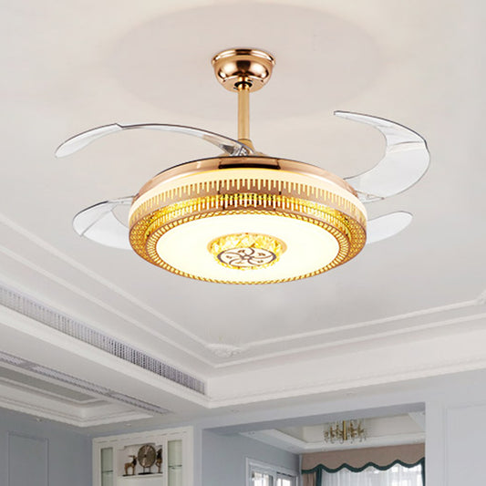 Gold Rings Semi Flush Mount Light Post-Modern Metal Parlor 19.5" Wide LED Fan Lighting with 4 Clear Blades Clearhalo 'Ceiling Fans with Lights' 'Ceiling Fans' Lighting' 923856