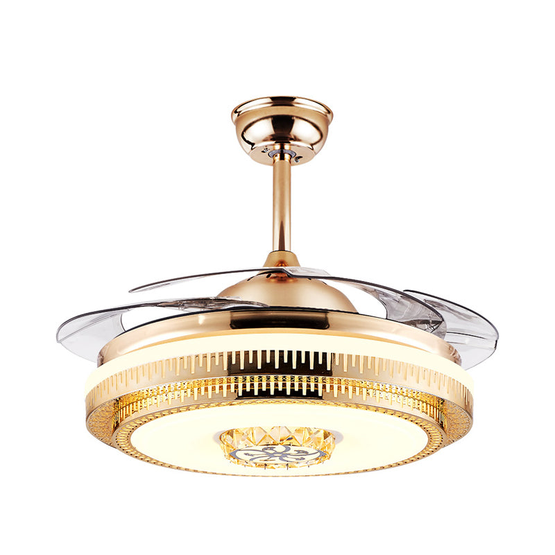 Gold Rings Semi Flush Mount Light Post-Modern Metal Parlor 19.5" Wide LED Fan Lighting with 4 Clear Blades Clearhalo 'Ceiling Fans with Lights' 'Ceiling Fans' Lighting' 923857